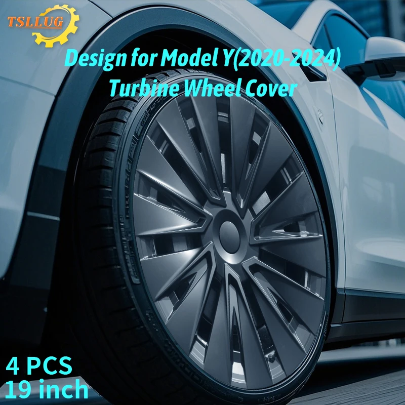 

4PCS 19 Inch HubCap for Tesla Model Y 2020-2024 Turbine Style Automobile Hubcap Replacement Wheels Cover Full Rim Accessorie