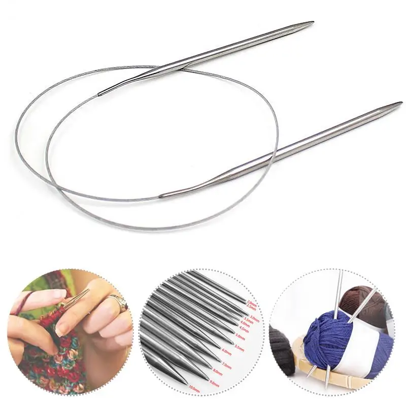 2.0-10mm Sweater Knitting Needle Stainless Steel Ring Needlework 80cm Weaving Circular Knitting Needlework Kits DIY Knitted Tool