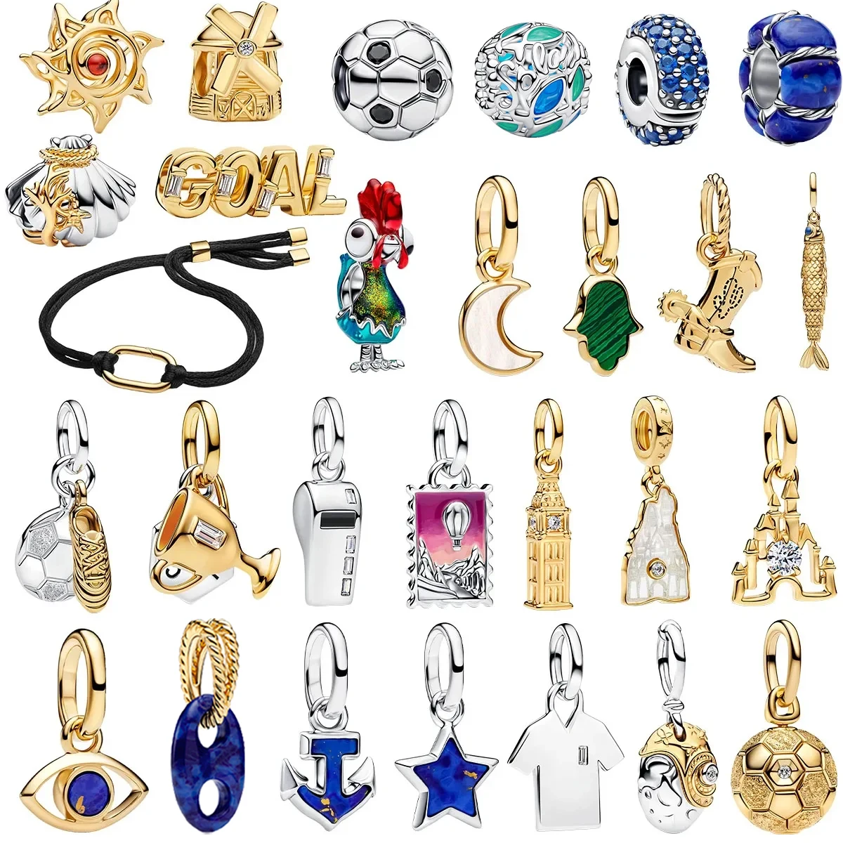 Original 925 Sterling Silver Charms Football Castle Shell Beads Earring Ring Pendant Bracelets Necklaces Womens DIY Jewelry Gift