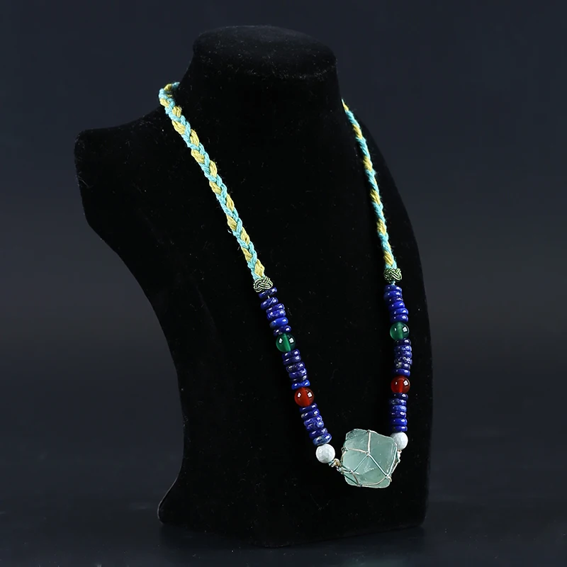 Natural Stone Fluorite Lapis Lazuli Necklace Accessories Beads For DIY Jewelry Making 32x31x29mm 8x4mm 28inch 41.8g