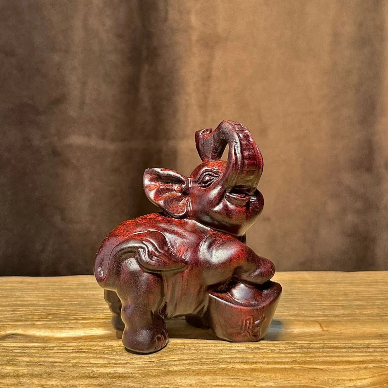 Ebony Wood Carved Elephant Ornaments Pair for Entrance Shop Decoration Art New Home Opening Gift