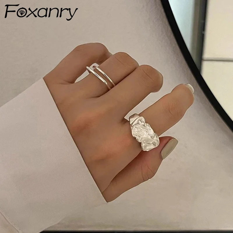 Foxanry Silver Color Irregular Ruffles Rings For Women Couples Creative Design Minimalist Trendy Party Jewelry Accessories Gifts