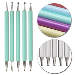 5 Adet Tırnak Sanatı Makaron Noktalama Kalemi, Rhinestones Tırnak Uçları Tasarımları için Çift Uçlu Noktalama Kalemleri