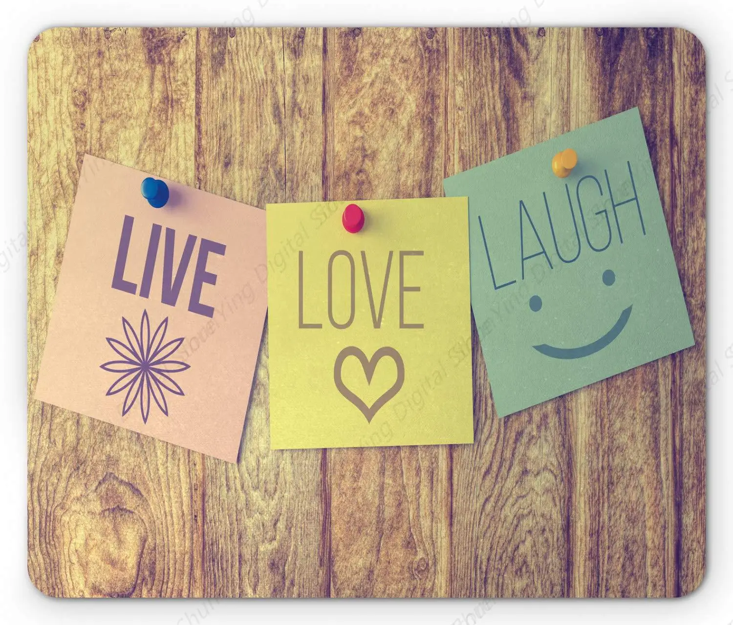 Live Laugh Love Mouse Pad With Sticky Notes Background Image Pasted On Wooden Board Anti Slip Rubber Computer Mouse Pad 25*30cm