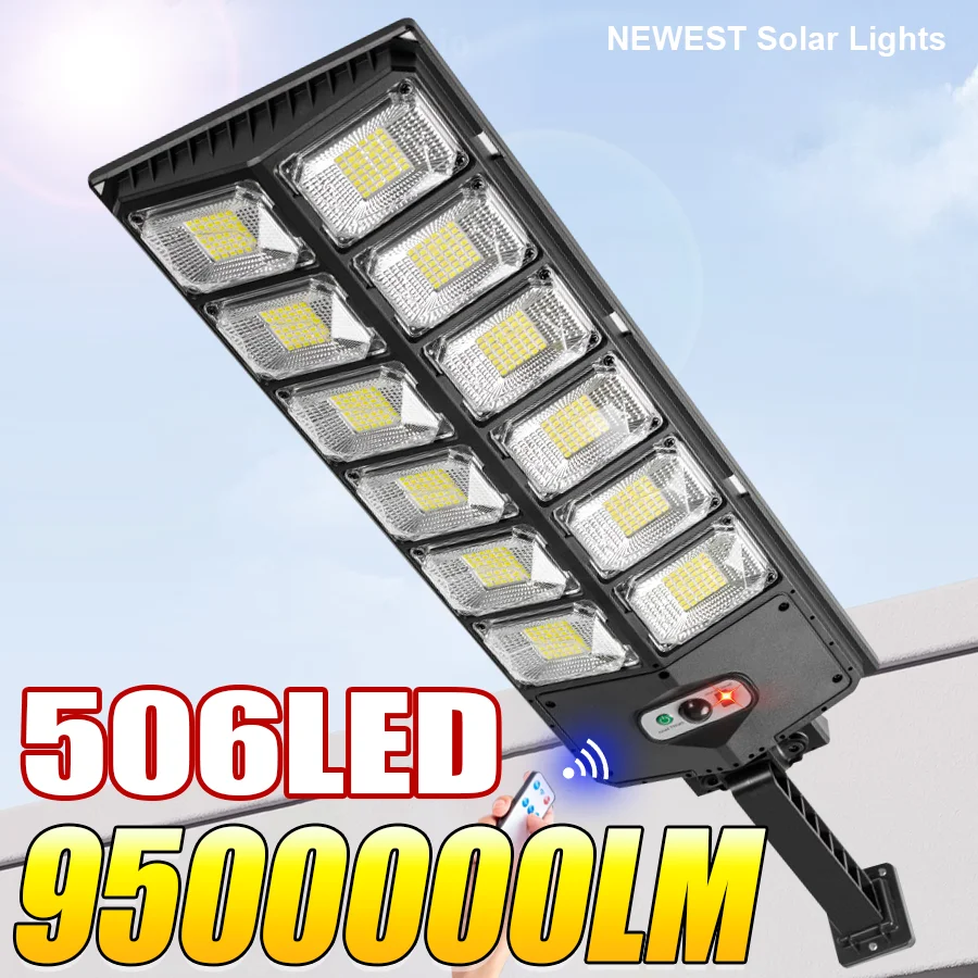 

506LED Solar Lights Powerful Outdoor Waterproof LED Lights Motion Sensor with Remote 3 Modes Street Lamp for Yard Garden Path