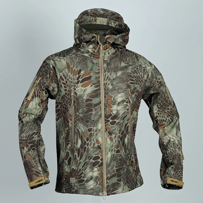 Men Outdoor Forest Camouflage Fishing Climb Jacket Tactical Sharkskin SoftShell Hooded Warm Zipper Male Coat Size S-4XL