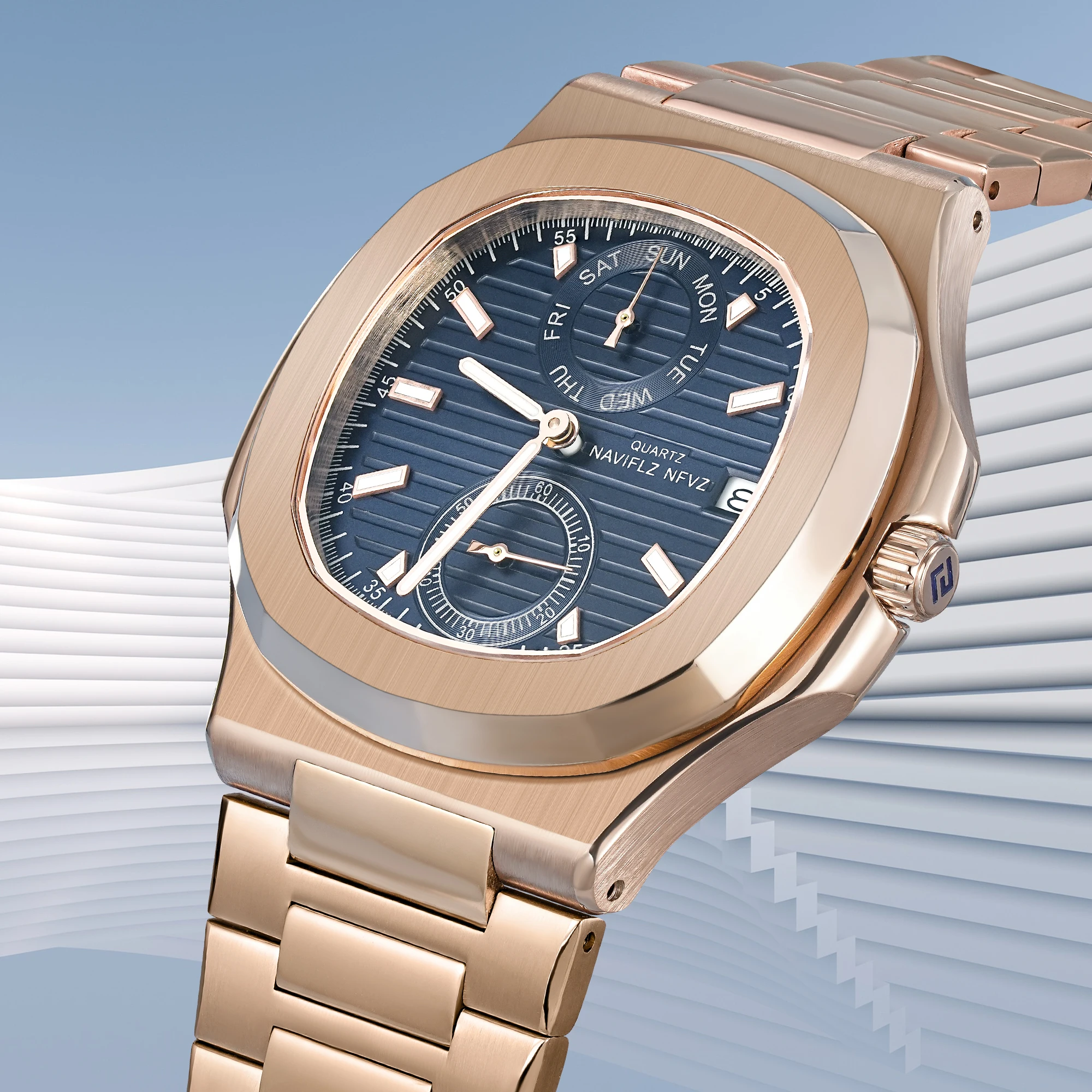 

NAVIFLZ NFVZ 2025 New Classic Rose Gold Brown Men's Watches Luxury Quartz Watch For Men Stainless Steel Sapphire WristWatch