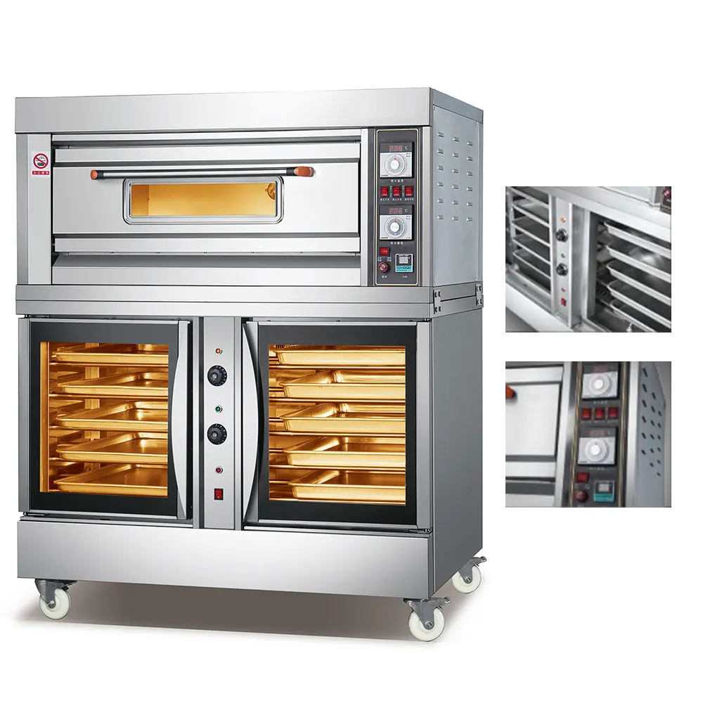 Luxury kitchen commercial three-in-one baking machine dough proofer 8 trays convection oven 2 layers deck oven