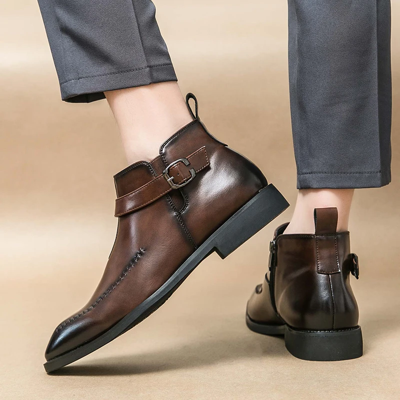

Роскошные мужские кожаные ботинки челси с острым носком, уличная прогулочная обувь для отдыха, зимние удобные высокие ботинки, повседневная обувь