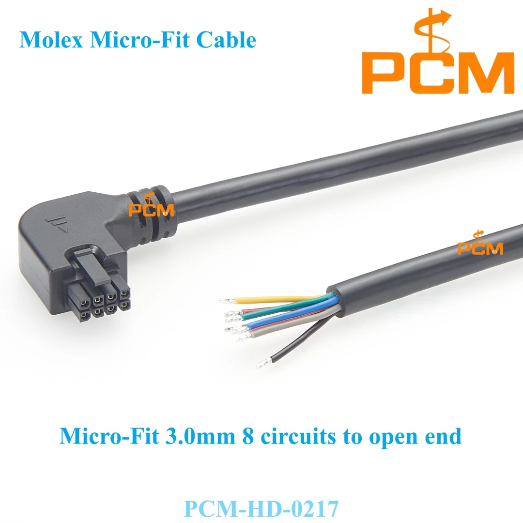 8 Pin Micro-Fit 3.0 Molex female Connector 8 Circuits to Pigtail Wire Dual Row Power Signal Off-the-Shelf OTS Cable Assembly