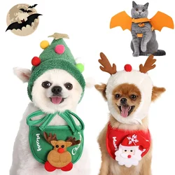 Noel Küçük Evcil Hayvanlar Giysileri Şapka Eşarp Yarasa Kanatları Pelerin Önlüğü Komik Kedi Köpek Cosplay Kostüm Noel Partisi için Yavru Köpek Kostümleri