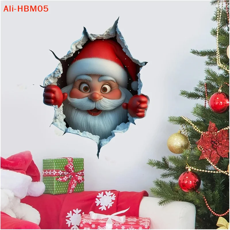 (HB05)1Pc Christmas Santa Wall Stickers PVC Waterproof Sticker Door Window Wall Decal Peel Sticker Home Living Room Party Decor