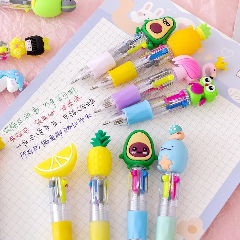 10Pcs/Lot Kawaii Cartoon 4 Colors Mini Ballpoint Pen Retractable Multicolor Pens Cute School Stationery Office Supplies Gifts