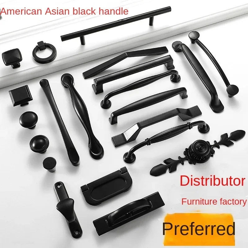 

Black aluminum alloy solid single hole cabinet door handle cabinet drawer wardrobe door handle furniture hardware accessories
