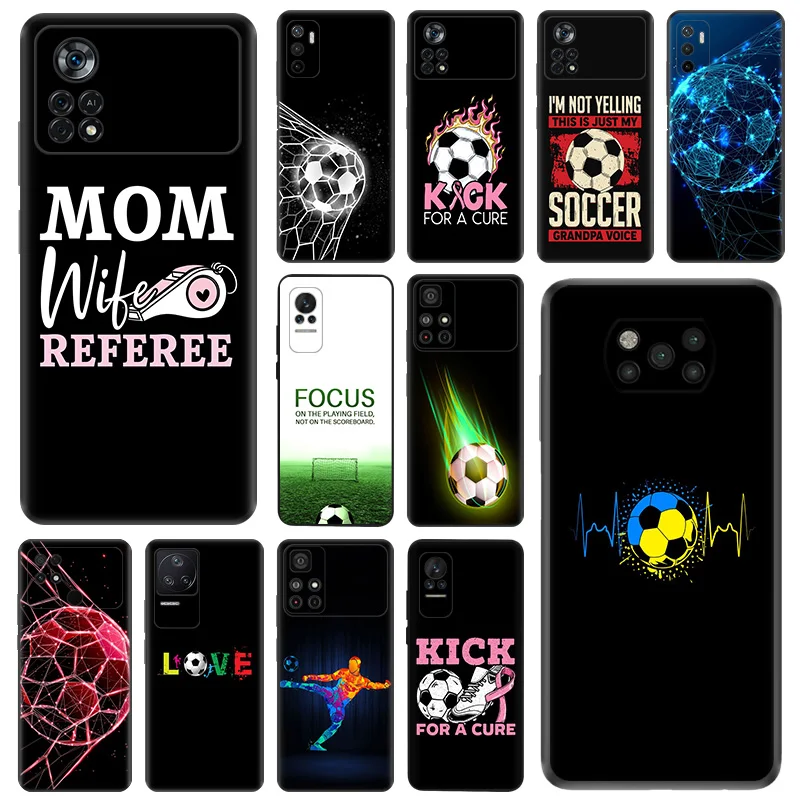 Black Matte Phone Case For Xiaomi Poco C61 M5 M5s X5 Pro 5G C51 C50 C40 X4 X3 F5 M4 M3 F3 GT Soft Referee Focus Football Cover