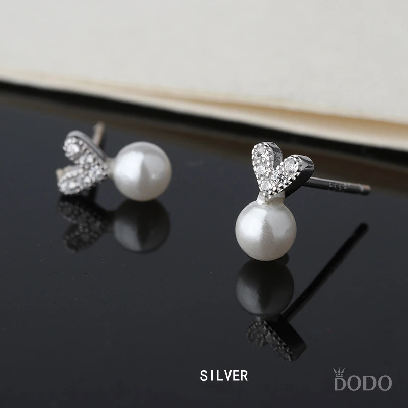 

S925 Sterling Silver Pearl Sweet Beauty Student Heart Set Diamond Exquisite Earrings