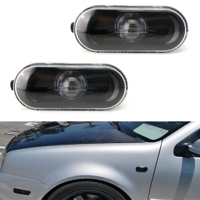 2Pcs Car Side Marker Turn Signal Warning Light Black Lamp Cover for MK4 Golf Jetta Bora,B5/B5.5 Passat,Beetle