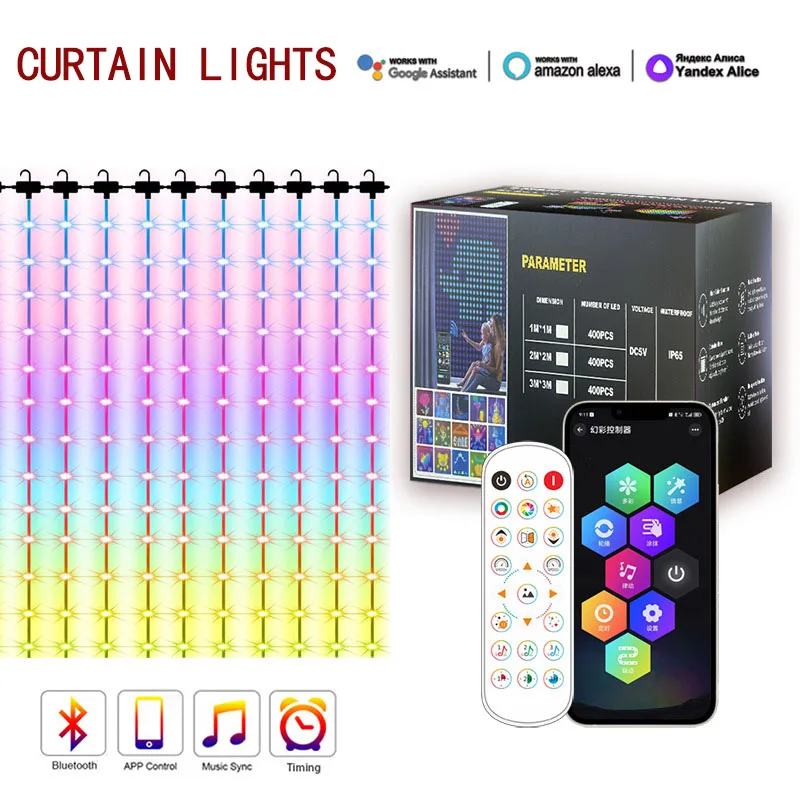 

400LEDs LED Smart Curtain Lights RGB IC DIY Graphic Display Suitable for Christmas Curtain Decorative Light Strings