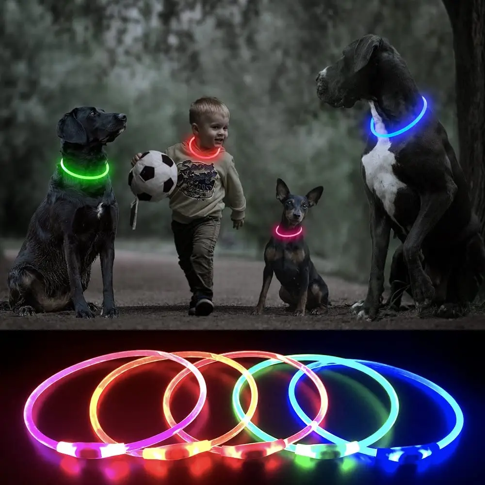 Led Light Dog Collar Croppable Glowing USB Charging Luminous Leash for Big Cat Collar Small Bright Labrador Pets Dogs Products