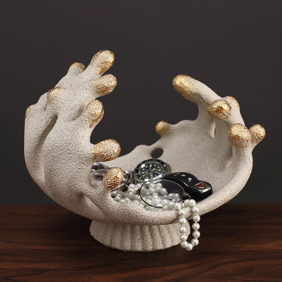 

HT creative wave storage ornament resin tray-living room coffee table, entryway hallway shoe cabinet key storage tray decoration