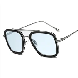 VIVIBEE Square Men Edith Sunglasses Steampunk Blue Metal Frame UV400 Sun Glasses 2026 Trending Tony Stark Women Punk Eyewear
