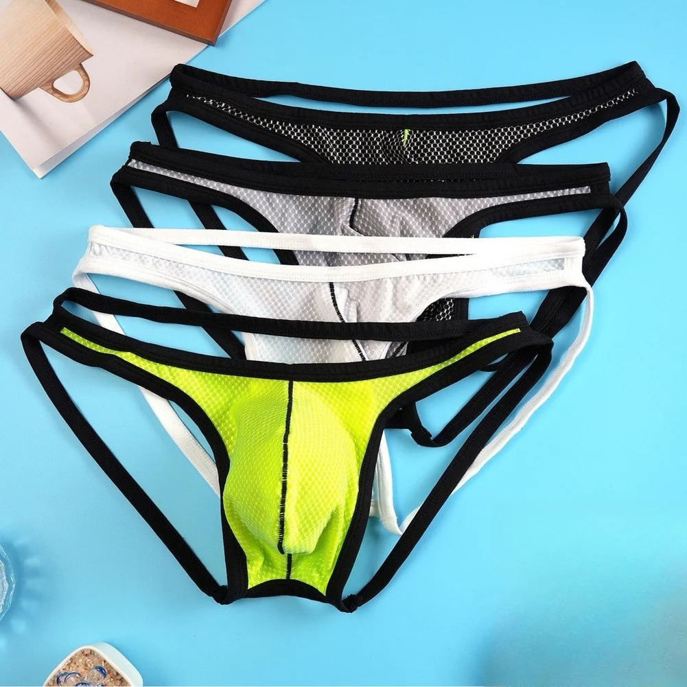 Men Backless G-String Underwear Bulge Pouch Low Waist Solid Mesh Thongs Briefs Buttocks Jockstrap Gay Underwear