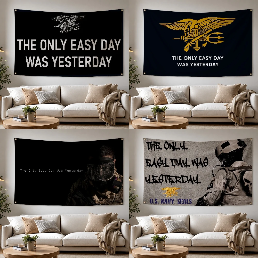 US NAVY SEALS The Only Easy Day Was Yesterday Outdoor Flag for Home Camping Party Club Decor Garden Yard Wall Hanging Banner
