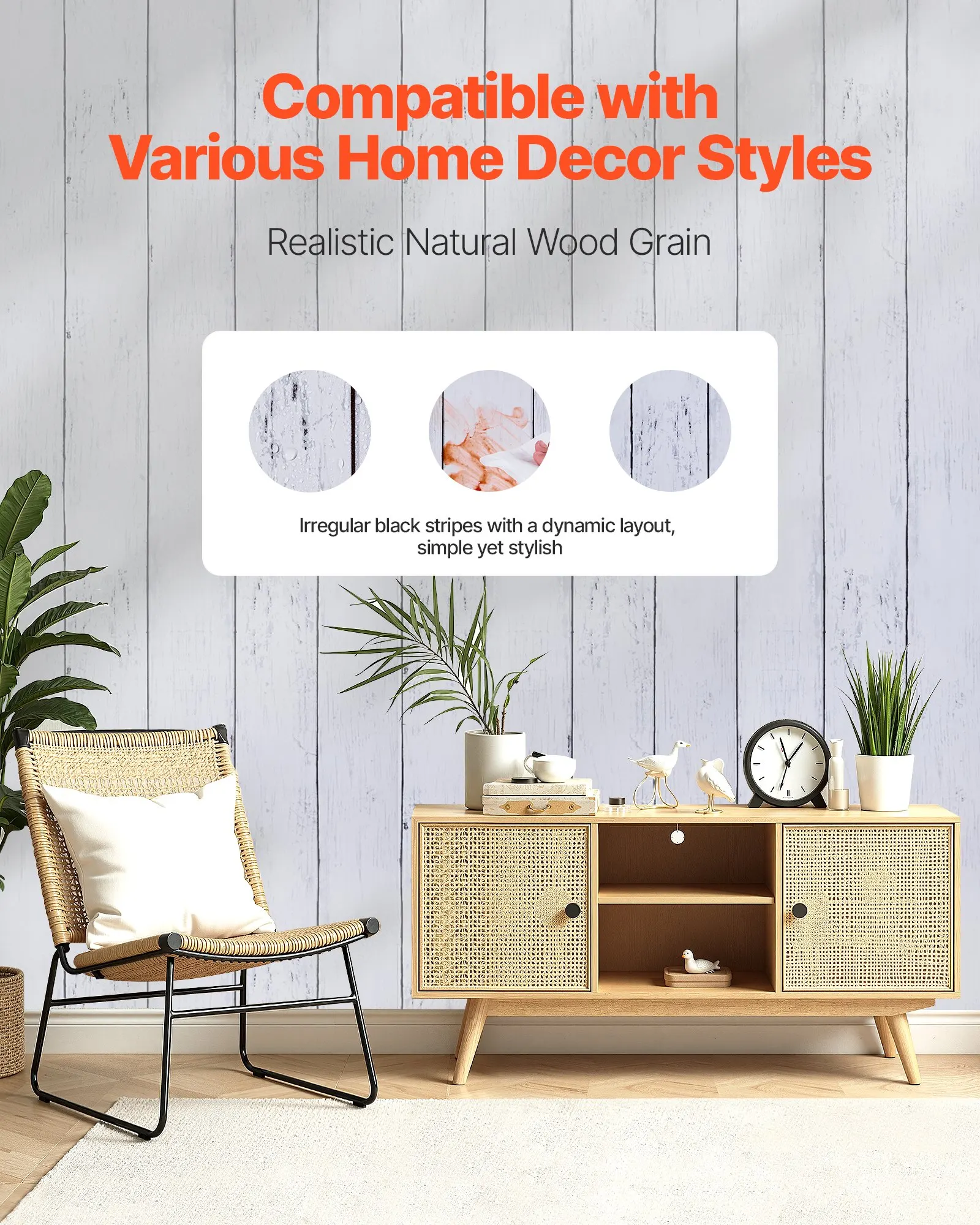 Peel And Stick Wallpaper, 17.7 X 472.4 Inch Contact Paper White Wood Textured Waterpoof Self Adhesive, Easy To Clean & Peel