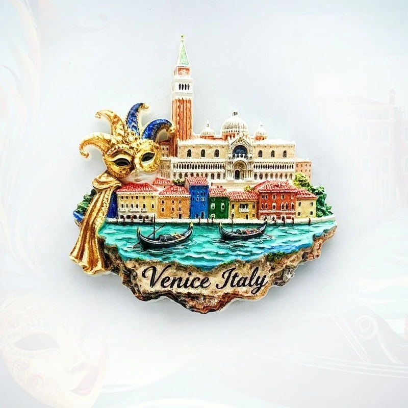 

Venice Italy Fridge Magnet - Exquisite 3D Mask & Gondola Souvenir Unique Carnival City Travel Gift for Home & Festive Decor