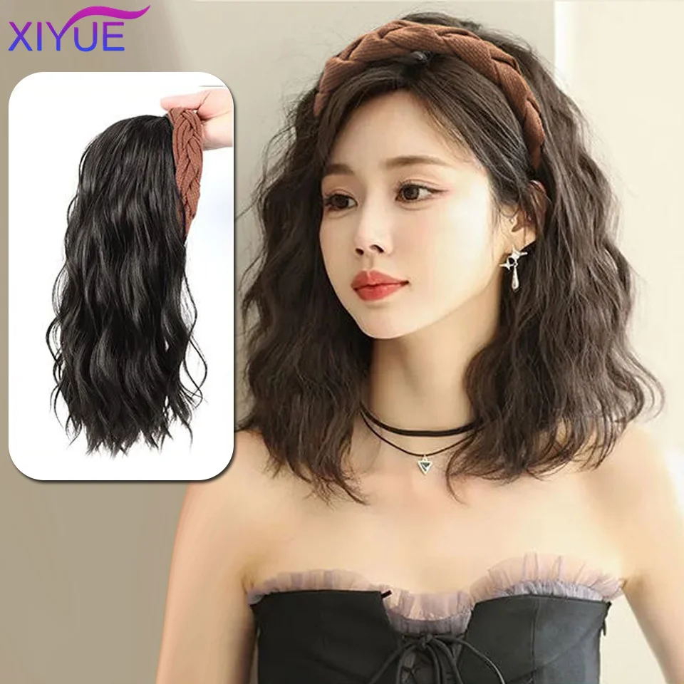 Xiyue-女性用ロングウェーブカーリーヘッドバンド,ヘアエクステンションのクリップ,U字型ヘアピース,人工天然