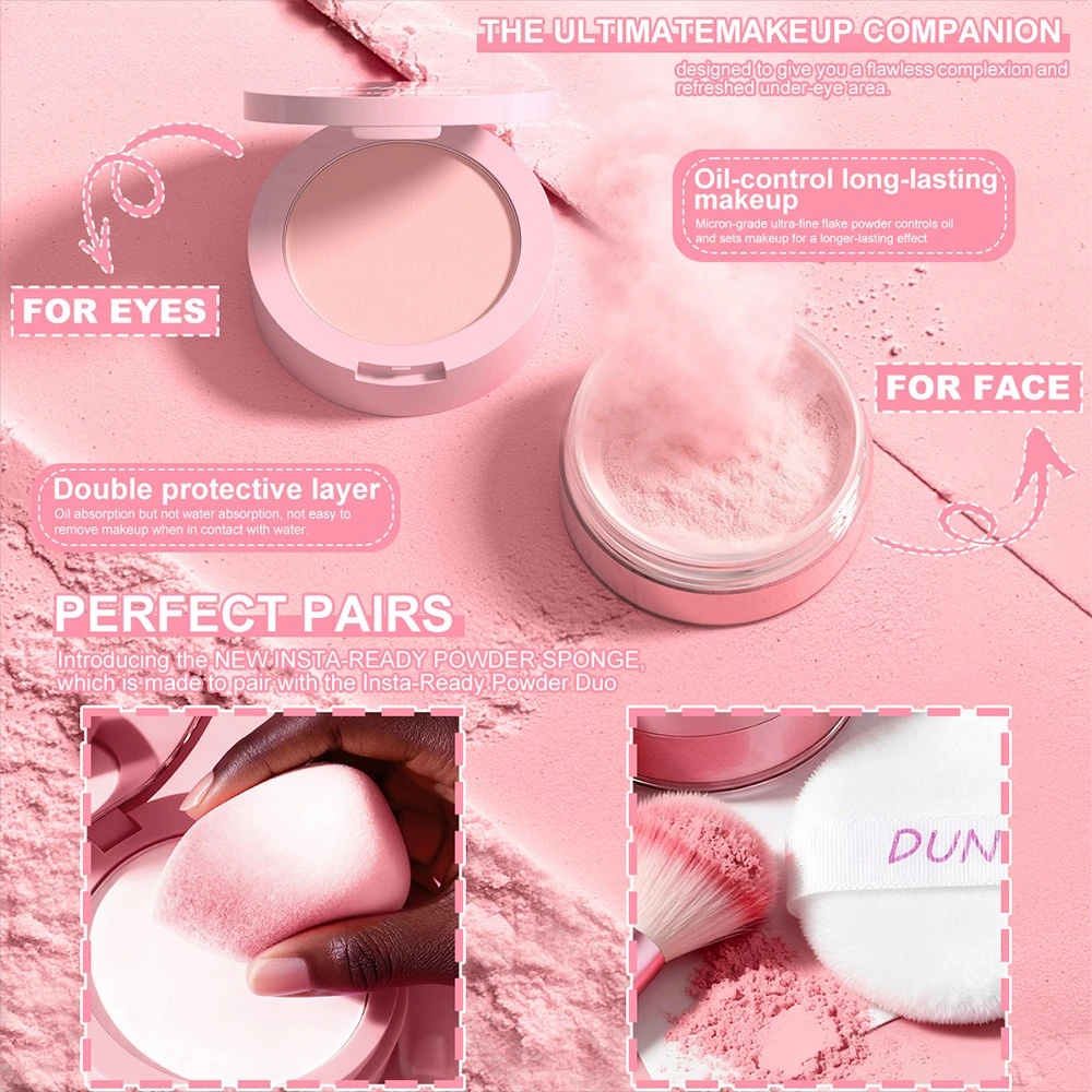 Set aus losem Puder und gepresstem Puder, ölkontrollierendes Make-up-Fixierset, langanhaltendes, mattes Finish für fettige und kombinierbare Haut