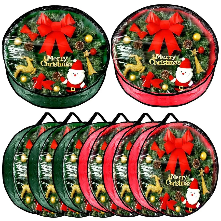 

Набор из 8 контейнеров для рождественских венков: прочные тканевые круглые коробки с прозрачным окном для хранения гирлянд