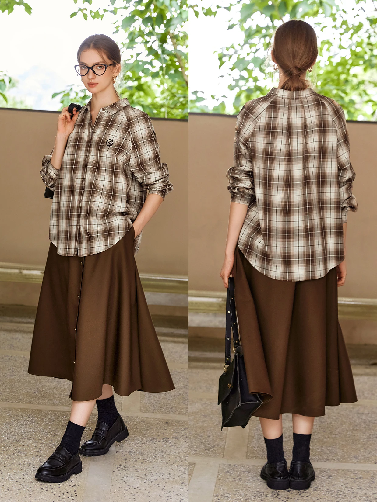 OLrain-camisas holgadas a cuadros para mujer, blusa clásica Retro elegante para ir al trabajo, Tops bordados de manga larga para mujer M56QC93186