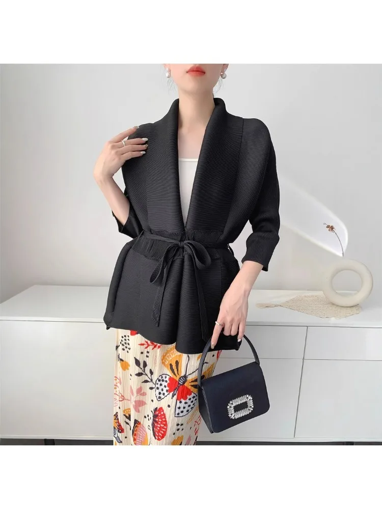 

Miyake Высококачественная плиссированная куртка, женский однотонный кардиган, темпераментная весенне-осенняя новая повседневная женская рубашка, элегантная