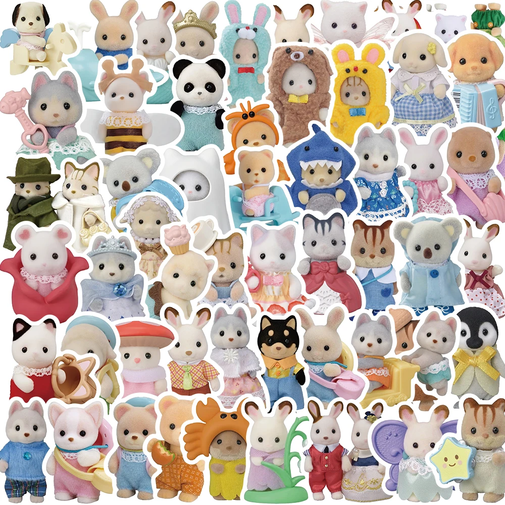 55PCS Calico Critters Stickers Children\'s Cartoon Doll Decals DIY  Notebook Luggage Laptop Notebook Decoration Sticker Toy﻿