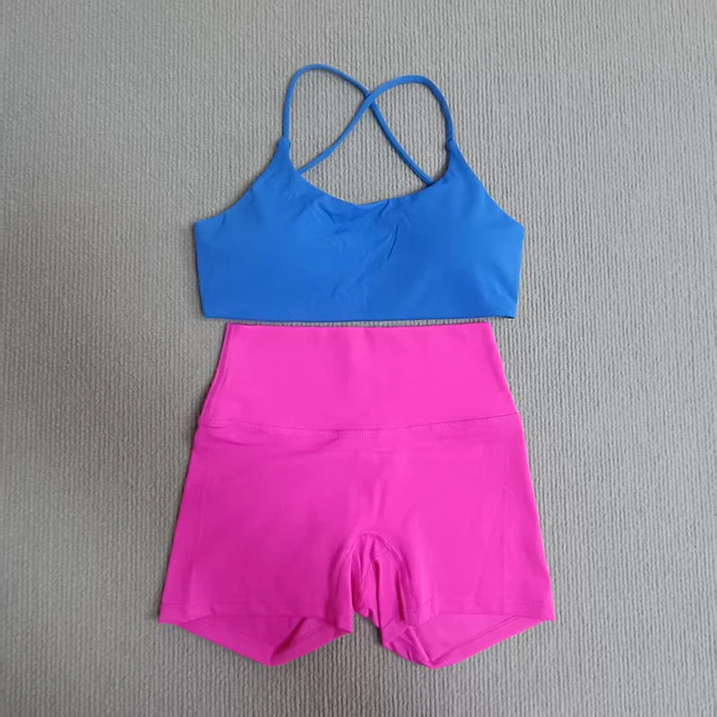 

Yoga 2 Piece Set Sports Fitness Set Inseam 3 inch Yoga Shorts Match 5 kinds Yoga Bra Soft Breathable Fabric Gym Running