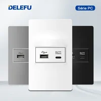 DELEFU-Panel ignífugo de carga rápida tpye-c, toma de corriente de pared, USB, 118x74mm, 2.1A, 5V, 4x2, PC estándar brasileño