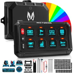 MICTUNING RGB 5Inch 8 Gang Switch Panel， Toggle Momentary Strobe Pulsed Switch Pod with Backlit Off  for Truck RV Offroad Marine