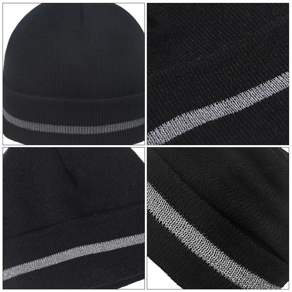 

Fluorescent Knitted Hats Warm Reflective Strips Outdoor Sports Unisex Hat Black Color Size Fits All Cycling Caps Winter