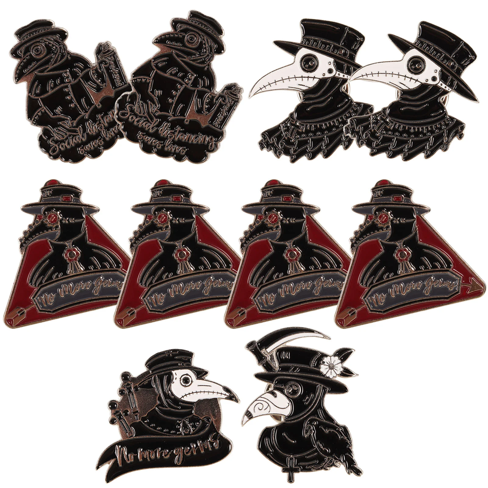 10 Pcs Steampunk Enamel Pins Plague Doctor Brooch Ruck Sack Stylish Alloy Man Rucksack