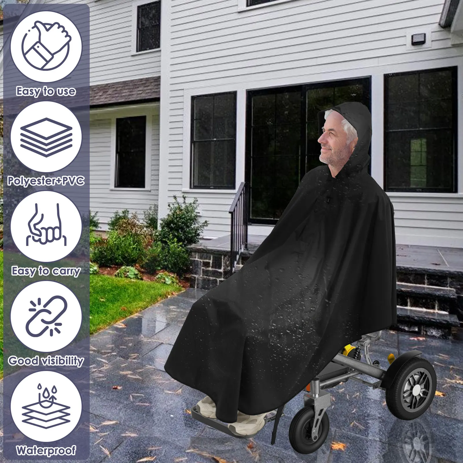 Reflective Wheelchair Poncho Waterproof Reflective Disability Elderly Wheelchair Raincoat Electric Scooter Rainproof Cover