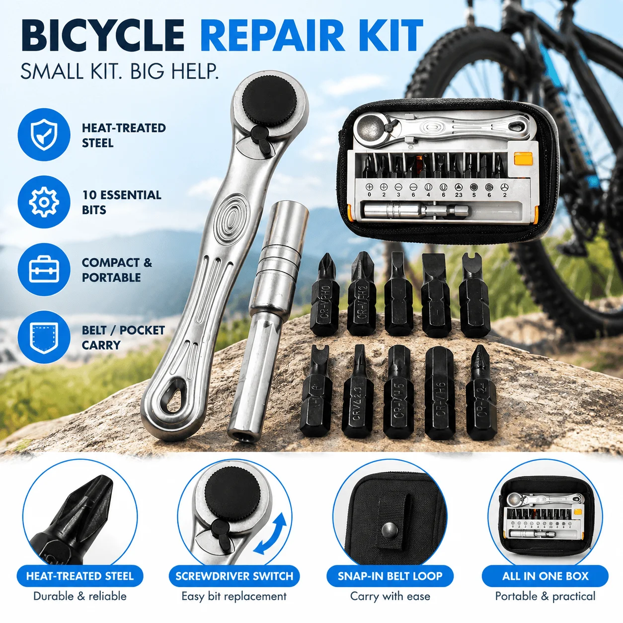 Close Quarter Mini Ratchet Wrench Set Portable Adjustable Screwdriver Bits Set 1/4 Inch Drive Tool Set for Home Repair Furniture Assembly Car Bike Maintenance Compact Easy Carry DIY Hand Tool Kit