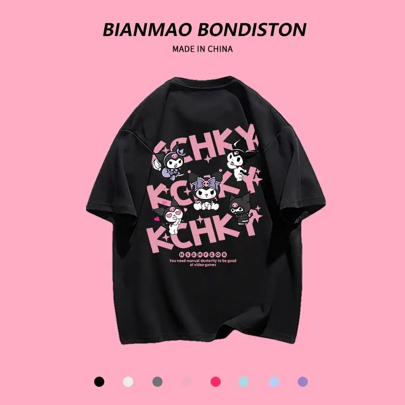 

Sanrio, новинка Kuromi, милый крутой модный наряд Best Friends, футболка Maillard, летняя одежда из 100% хлопка, регшоу с короткими рукавами