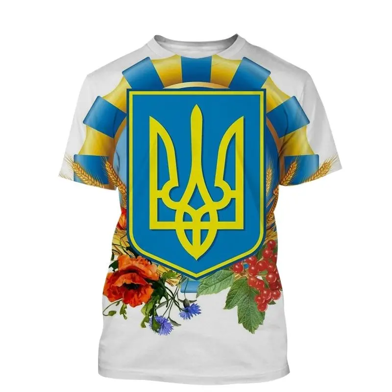 T-shirt imprimé emblème national de l\'Ukraine pour hommes, col rond, manches courtes, pull décontracté, streetwear à la mode, vêtements d\'été, 2024