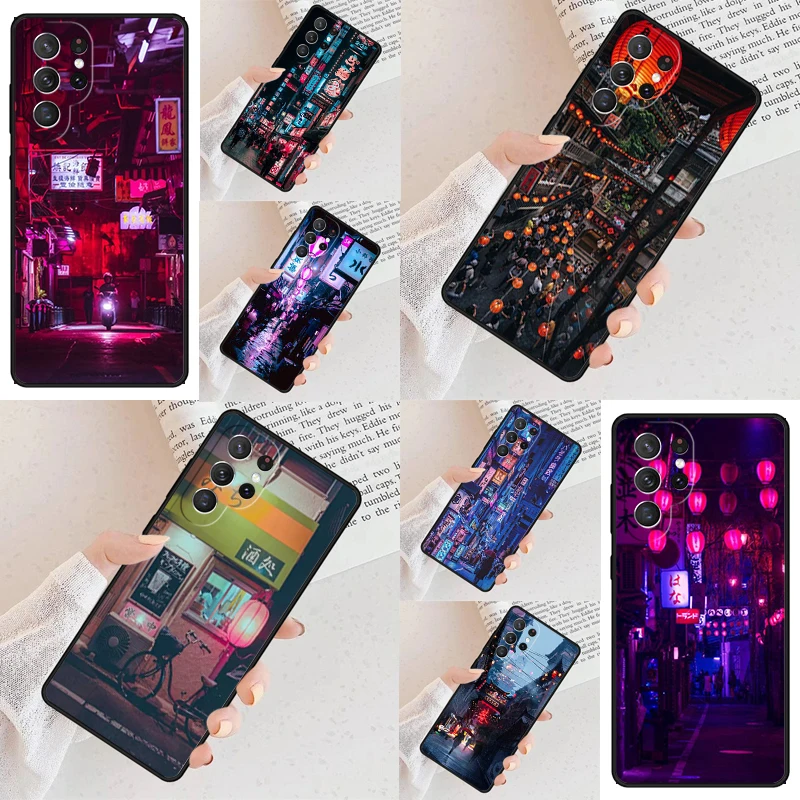 Neon Asia Tokyo Soft Phone Case For Samsung Galaxy S24 S23 S22 S21 Ultra S10 Note 10 Pro S20 Plus FE S9 S8 Cover