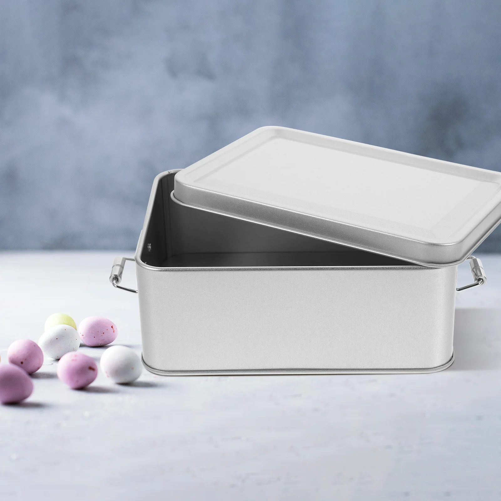 

Decorative Storage Box Silver Tinplate Vintage Look Medium Size for Candy Cookies Biscuits Wedding Favors Kitchen Pantry