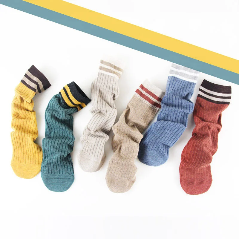 

Autumn and winter new multi-color breathable cotton pile socks for women casual Japanese two-bar retro mid-tube trendy socks