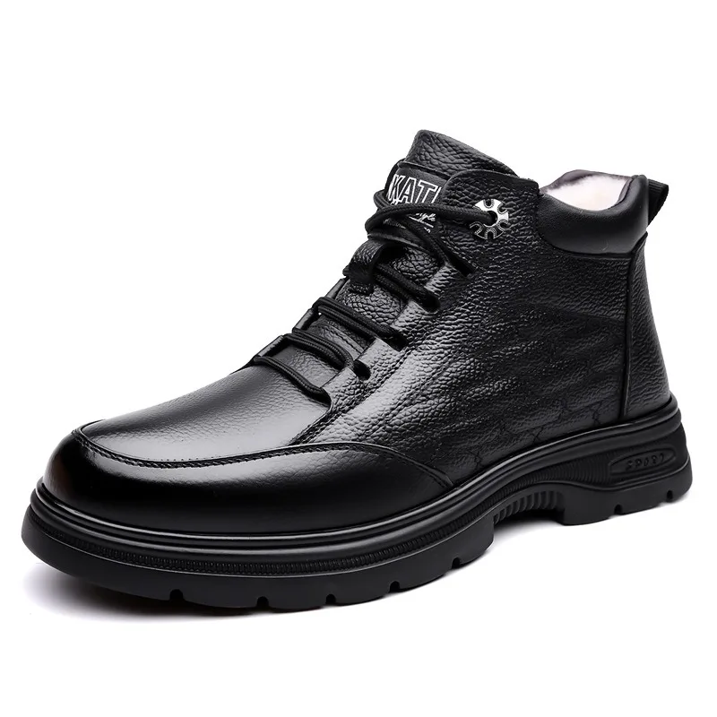 Novo designer de couro plataforma de veludo botas de tornozelo para homens inverno sola macia sapatos de algodão moda preto quente botas de neve masculinas