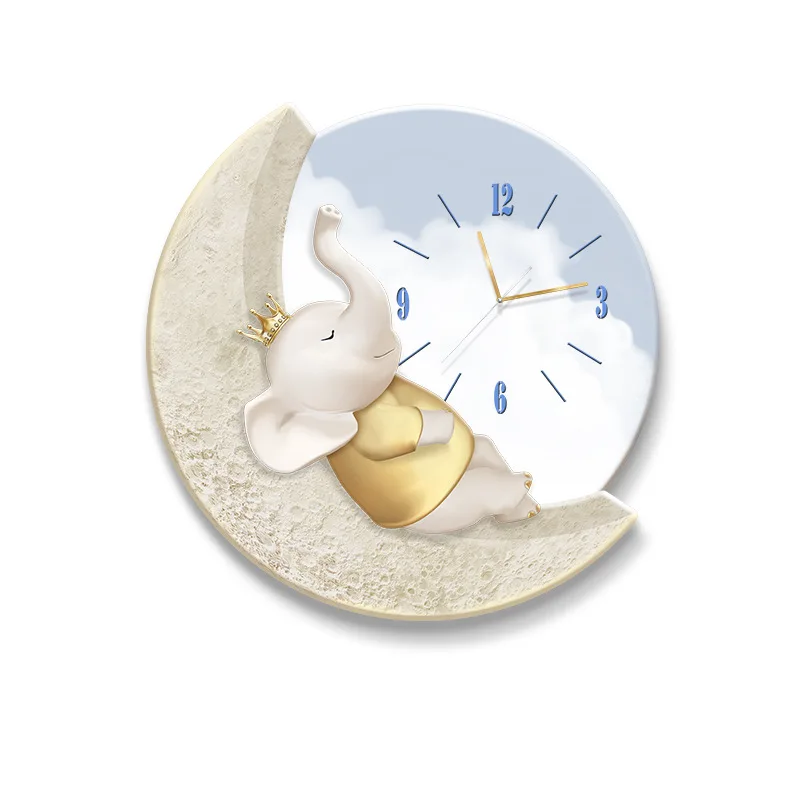 

Cream Wind Cartoon Elephant Restaurant Wall Clock Cute Healing Department Dining Room Creative Clock Wall Light Dining Table