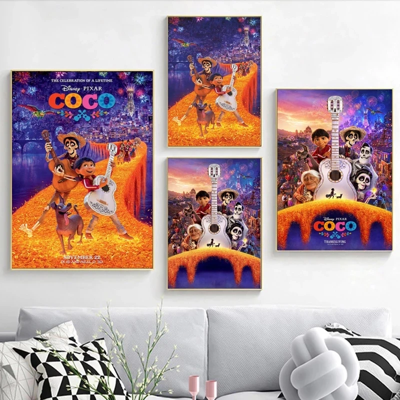 Disney Classic Movie Coco Nursery Wall Art White Kraft Paper Posters And Prints Wall Pictures For Kids Room Decor